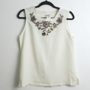 BonWorth Off-White Floral Embroidered Blouse Sz SP